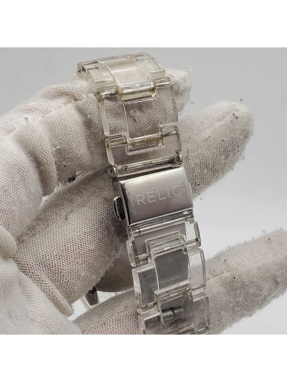 Relic Watch Women Silver Tone Multi Dial Pave Bezel Clear Band New Battery 37mm
